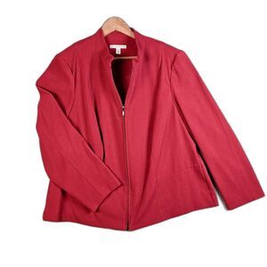 JM Collection Woman Jacket Blazer 18W Red Suede Like Zip Front Plus Workwear